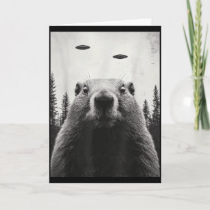 Tarjeta Divertido Ovni Alien Abduce Cutm Groundhog Lindo M