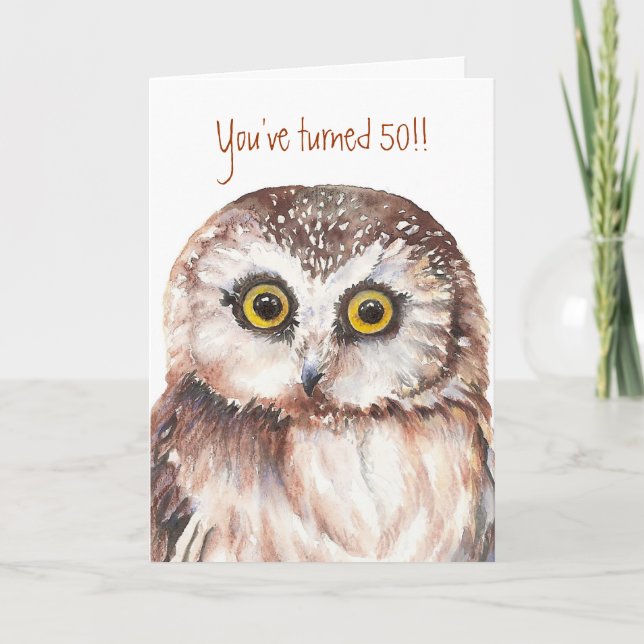 Tarjeta Divertido-Pequeño búho chocado personalizado, 50.o (Anverso)