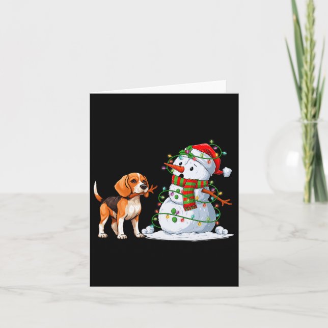 Tarjeta Divertido Perro Beagle Snowman Árbol de Navidad en (Anverso)