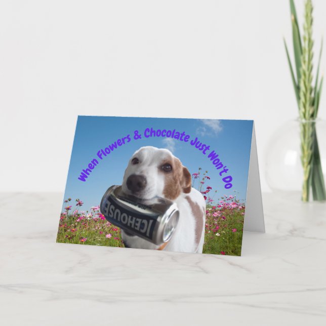 Tarjeta Divertido perro de San Valentín con cerveza (Anverso)