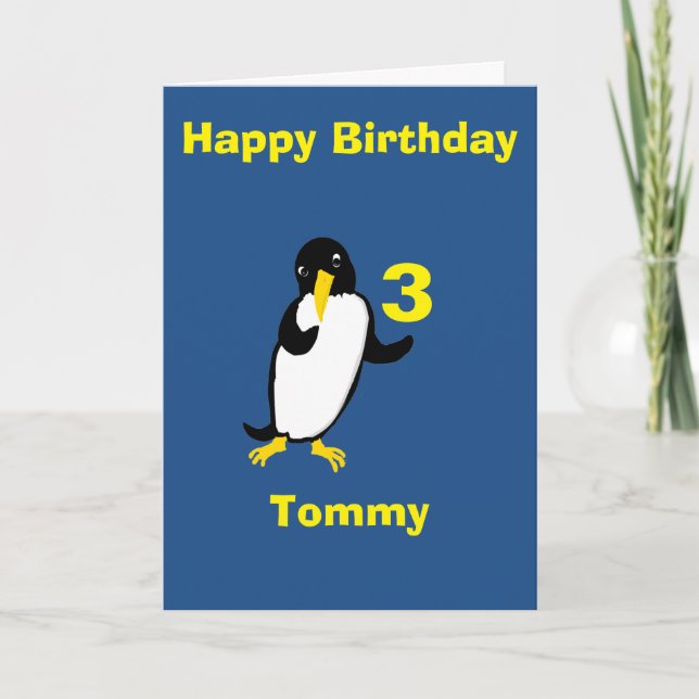 Tarjeta Divertido pingüino Cumpleaños, añada la edad del n (Anverso)