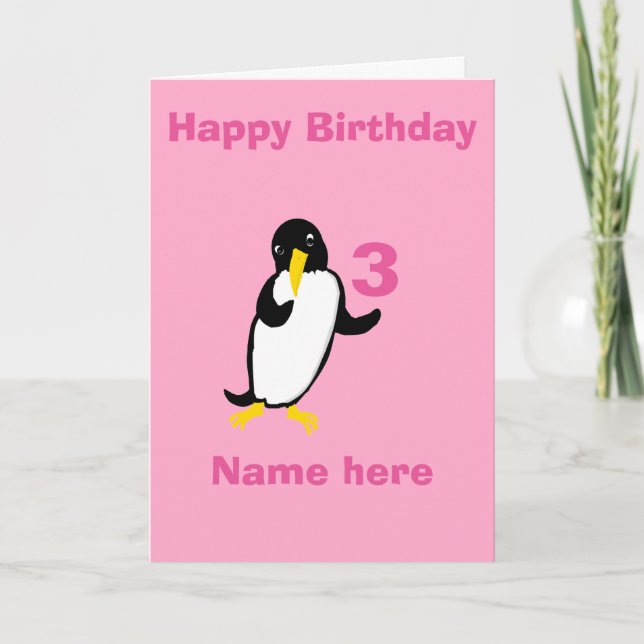 Tarjeta Divertido pingüino Cumpleaños, añada la edad del n (Anverso)