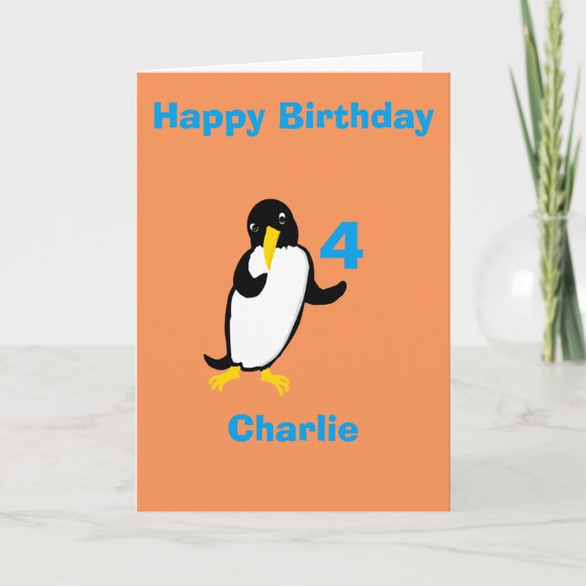 Tarjeta Divertido pingüino Cumpleaños, añada la edad del n (Anverso)