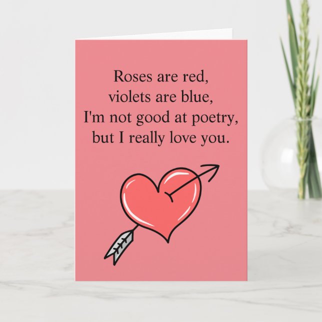 Tarjeta Divertido poema de Rosas Día de San Valentín (Anverso)