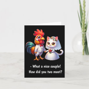 Tarjeta Divertido Qué Bonita Pareja De Pollos Y Gato Graci