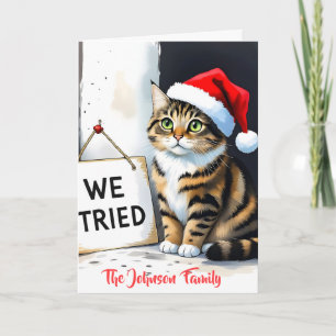 Tarjeta Divertido regalo de Navidad de gato de acuarela pe