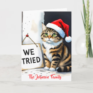 Tarjeta Divertido regalo de Navidad de gato de acuarela pe
