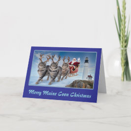 Tarjeta Divertido Reno de Maine Coon Navidad