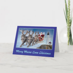 Tarjeta Divertido Reno de Maine Coon Navidad