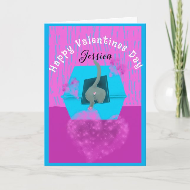 Tarjeta Divertido San Valentín de la caja del gato (Anverso)
