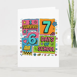 Tarjeta Divertido Sobreviví 76 Días Escuela Colorido Profe