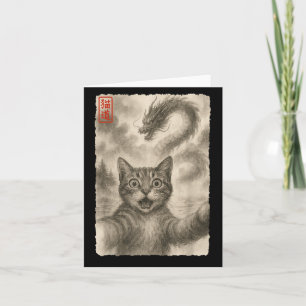 Tarjeta Divertido Sumi-e Kawaii Sorprendido Asustado Gato 