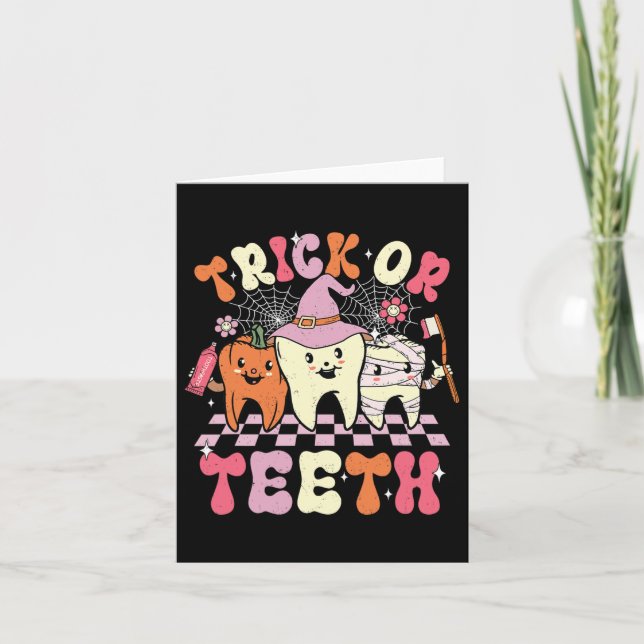 Tarjeta Divertido Trick O Dientes Halloween Higienista Den (Anverso)