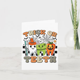 Tarjeta Divertido Trick O Dientes Halloween Higienista Den