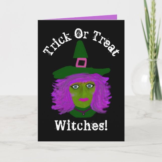 Tarjeta Divertido truco o trato a Personalizado de Brujas  (Anverso)