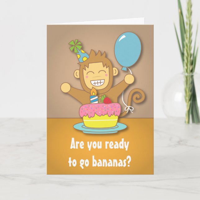 Tarjeta Divertido, Vete Loco, Cumpleaños de Mono Adorable (Anverso)