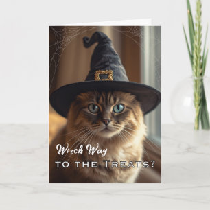 Tarjeta Divertido Whiskerween con gato bruja de Halloween