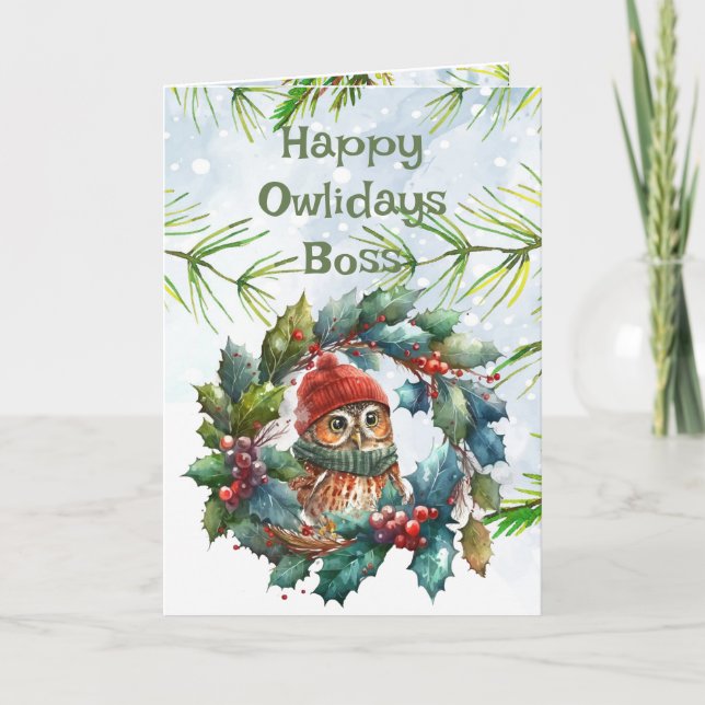 Tarjeta Divertidos jefes Navidades Owl Animal Wildlife Nat (Anverso)