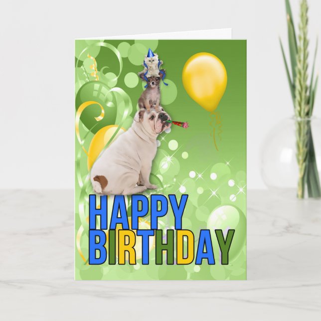 Tarjeta Divertidos Mascotas de cumpleaños para una persona (Anverso)