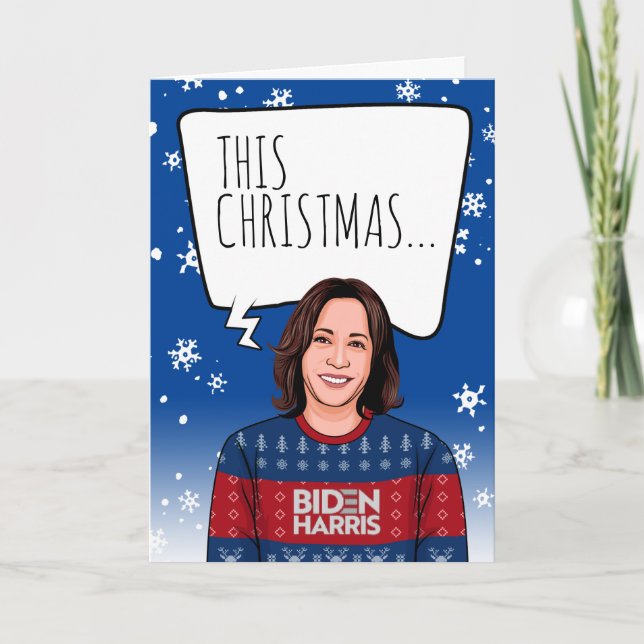 Tarjeta Divertidos Navidades de Kamala: Este Navidad es hi (Anverso)