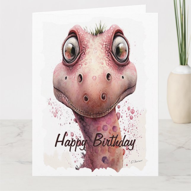 Tarjeta Divertidos niños con dinosaurios rosados adorables (Anverso)