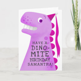 Tarjeta Divertidos niños de dinosaurios rosados cumpleaños
