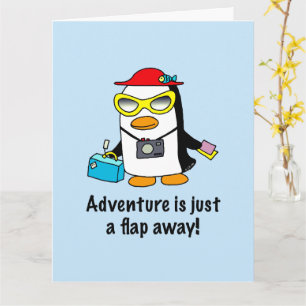 Tarjeta Divertidos Viajes Pingüino Turista Aventura