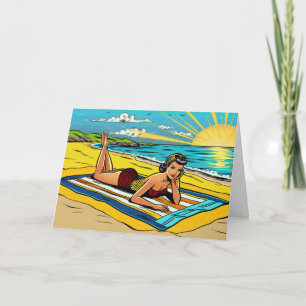 Tarjeta Diviértete bajo el Sol   Lindo Pinup Retro