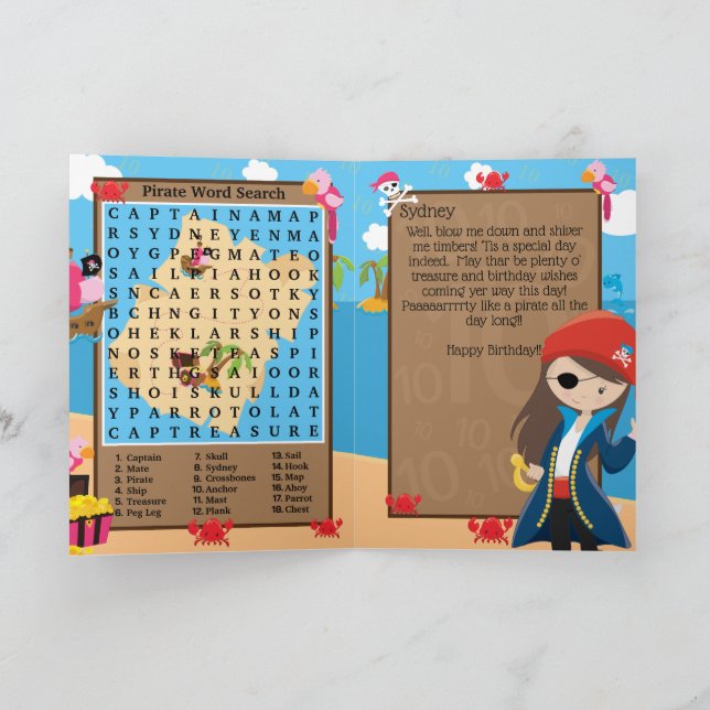 Tarjeta Diviértete Chica Capitana Pirata Búsqueda de Palab (Interior)