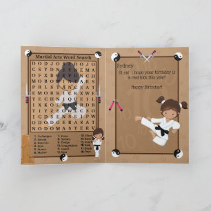 Tarjeta Diviértete Chicas Étnicas Karate Búsqueda de Palab