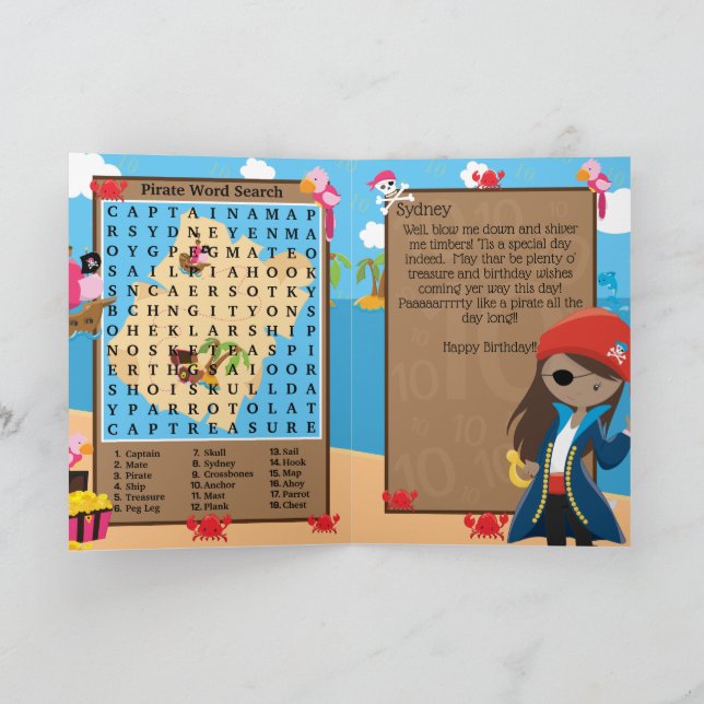 Tarjeta Diviértete Chicas Marrones Pirata Búsqueda de Pala (Interior)