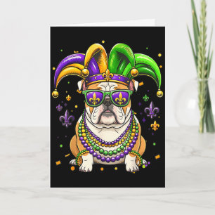 Tarjeta Diviértete con cuentas de mardi gras de bulldog in