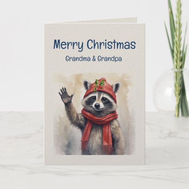Tarjeta Diviértete con Mapache Lindo Abuelos Navidad Anima (Anverso)