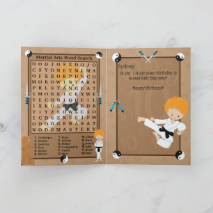 Tarjeta Diviértete con niños pelirrojos de karate Búsqueda