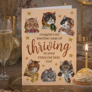 Tarjeta Diviértete Era de la Señora Gato Loca Colorido Fel
