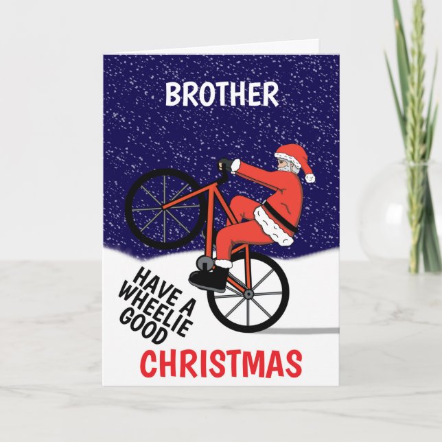 Tarjeta Diviértete Feliz Navidad Santa en bicicleta (Anverso)
