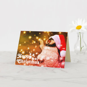 Tarjeta Diviértete Feliz Santa Pingüino&Merry Christmas Ún