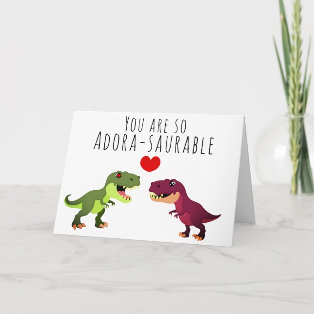 Tarjeta Diviértete Pareja de Dinosaurios Kawaii Día de San (Anverso)