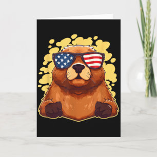 Tarjeta Diviértete Patriótico Marmota Bandera Americana 4