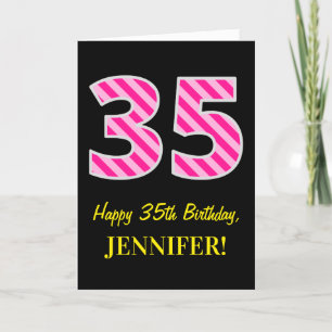 Tarjeta Diviértete Rayas Rosadas "35"; Feliz cumpleaños 35
