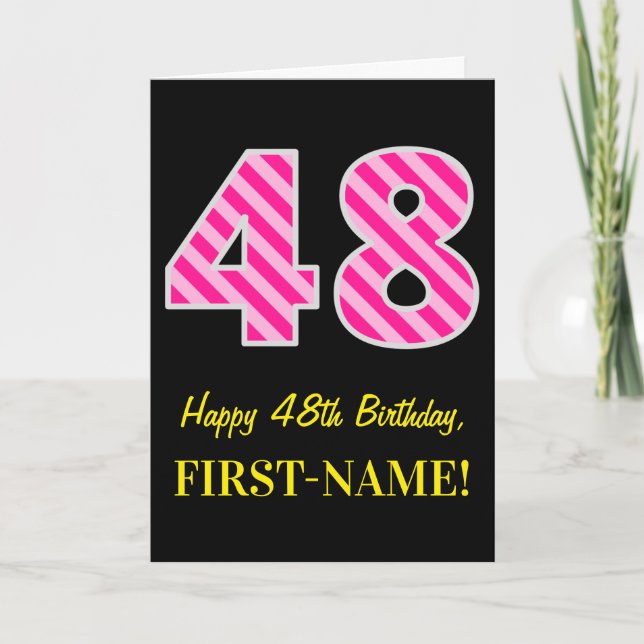 Tarjeta Diviértete Rayas Rosadas "48"; Feliz Cumpleaños 48 (Anverso)