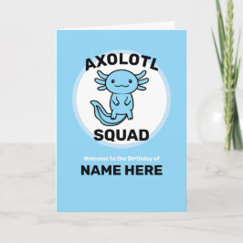 Tarjeta Diviertido equipo de Axolotl azul editable persona