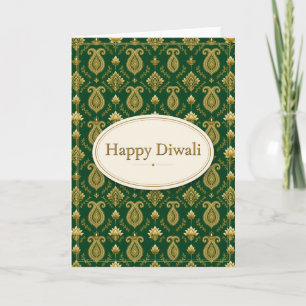 Tarjeta Diwali de Damasco de Paisley Esmeralda