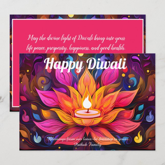 Tarjeta Diwali de Loto Celestial (Anverso / Reverso)