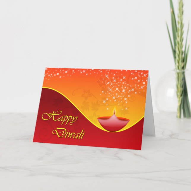 Tarjeta Diwali dipa contemporánea con estrellas llamativas (Anverso)