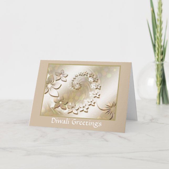 Tarjeta Diwali feliz con la voluta de la flor (Anverso)