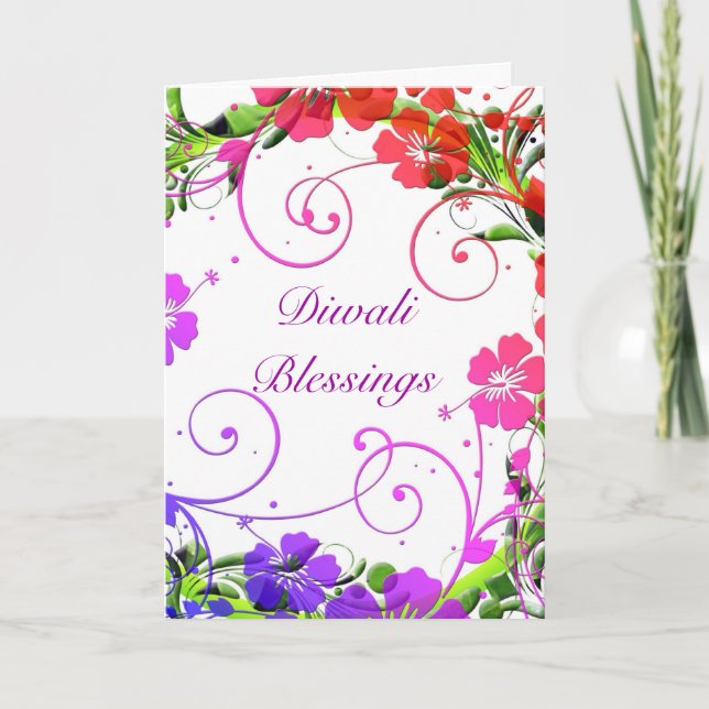 Tarjeta Diwali feliz con las volutas de la flor (Anverso)