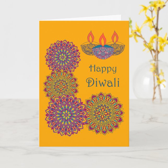 Tarjeta Diwali Greeting - Mandalas (flor amarilla)