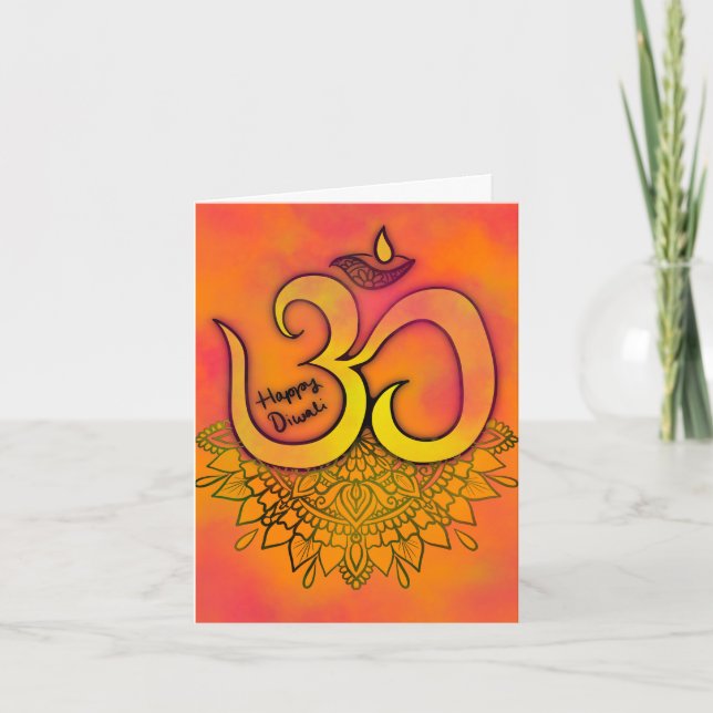 Tarjeta Diwali Naranja Aum Mandala (Anverso)