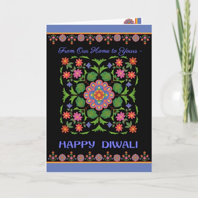Tarjeta Diwali, Rangoli en negro, nuestro hogar (Anverso)